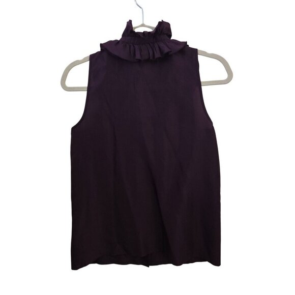 J.Crew Kelsey Ruffle Silk Deep Plum Sleeveless Blouse Size 2 - Picture 3 of 5